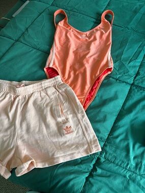 adidas Peach Lounge Shorts with Drawstring & bodysuit